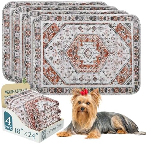 Homimp Washable Pee Pads for Dogs, 4 Pack Reusable Puppy Pads Waterproof,Absorbent and Leakproof Dog Pee Pads,Non Slip Puppy Training Pads, Pet Mat for Floor, Crate, Couch, Whelping, Brown 18"x24"