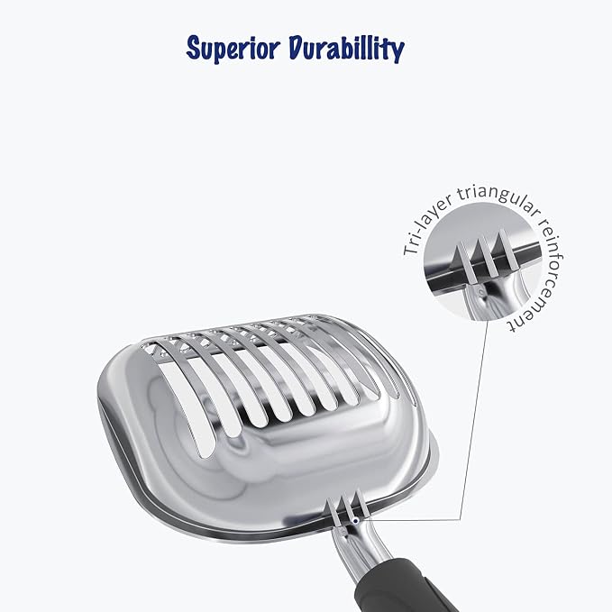 WePet Cat Litter Scoop, Aluminum Alloy Sifter, Kitty Metal Scooper, Deep Shovel, Long Handle, Poop Sifting, Kitten Pooper Lifter, Durable, Heavy Duty, for Litter Box