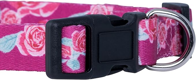 Native Pup Flower Dog Collar, Adjustable Small Medium Large, Cute Girl Female Summer Spring Pretty Designer Puppy Essentials Accessories, Pink Floral Blue Daisy Rose (Small, Roses)
