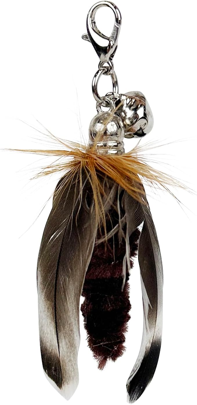 TTcat 3 Pack Mini Natural Feather Cat Wand Refills, Small Detachable Clip-on Feather Replacement Attachments with Bells, Universal Lobster Clasp Cat Teaser Refills, Hunting Prey Toy for Indoor Cats.