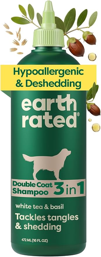 Earth Rated Deshedding Dog Shampoo, Hypoallergenic 3-in-1, Shampoo & Conditioner for Dogs & Puppies, Deodorizing, 98.5% Natural Origin Ingredients, 16 oz