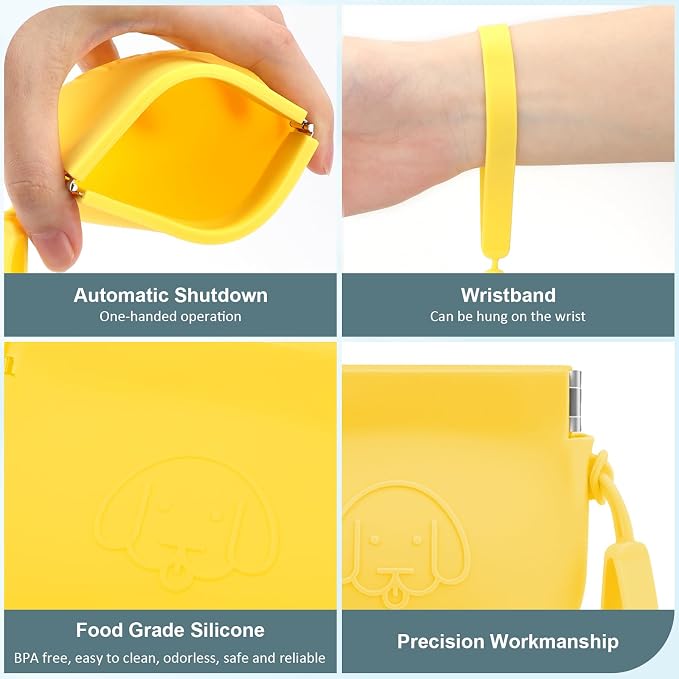WALLFID Silicone Dog Treat Pouch Small Bag,Auto Closure,with Pet Training Clicker,Walking Bag for Dog and Cat,Pocket Size,Easy to Clean,Odorless (yellow)…