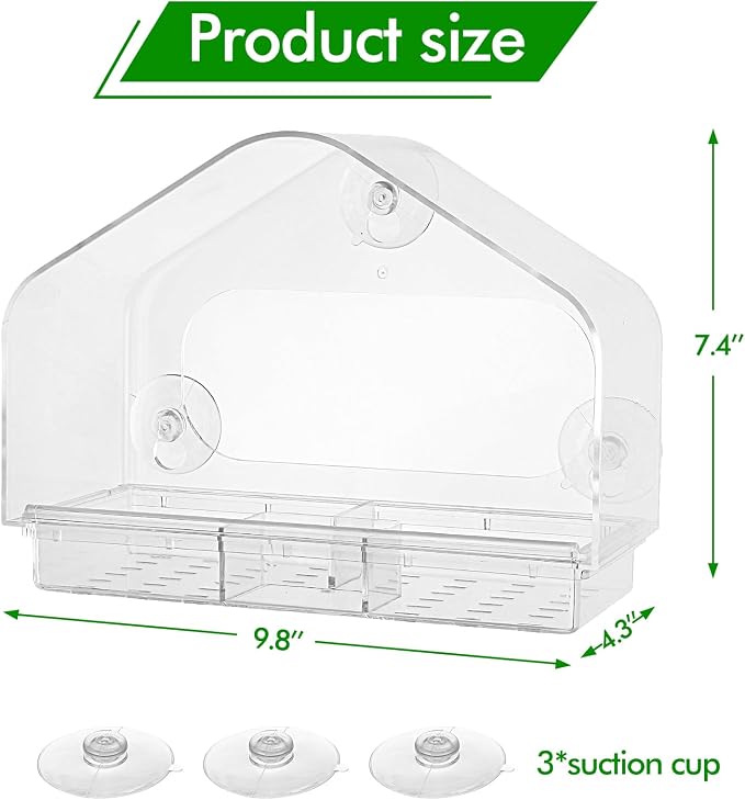 MEWTOGO Outdoor Window Bird Feeder for Cats Viewing, Large | Clear Bird Feeder with Strong Suction Cup, Cat Perch Accessories for Entertaining Watching