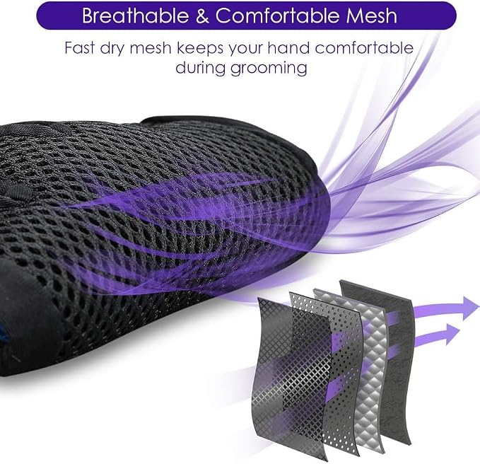 Pet Hair Removal Glove with 255 Silicone Tips for Dogs & Cats, Right Purple | 2-in-1 Deshedding & Massage Mitt, 5-Finger Flexible Design, for Bathing & Grooming, Safe for Long/Short/Curly Hair Pets