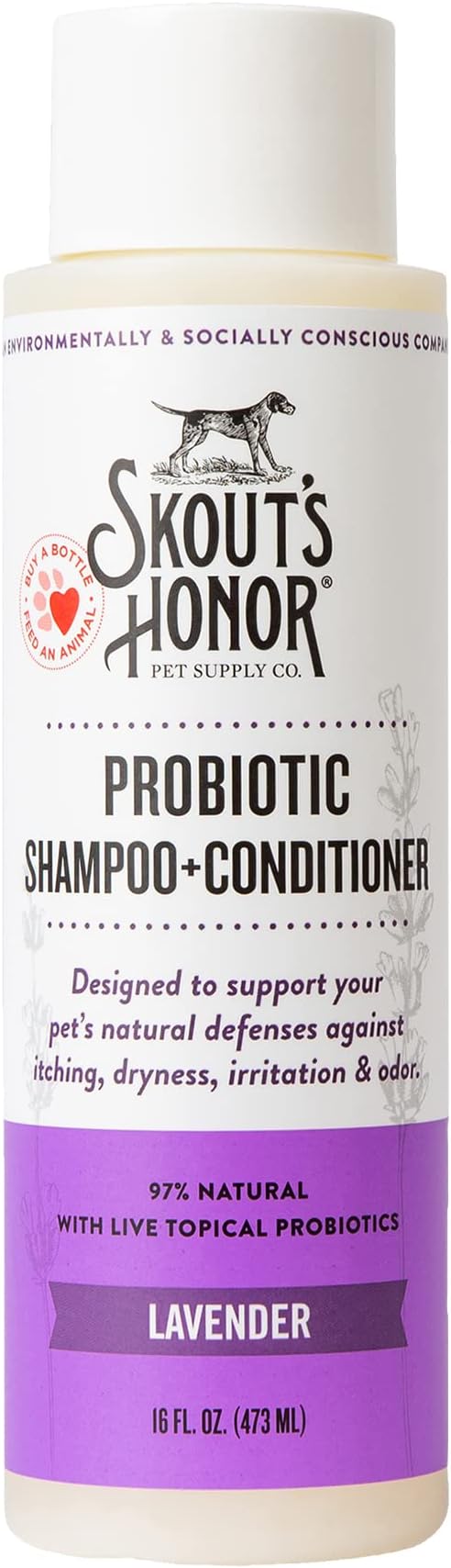 SKOUT'S HONOR Probiotic Dog Shampoo and Conditioner - Lavender, 16 oz | Hydrating, Natural 2-in-1 for Itchy Skin, Microbiome-Friendly with Avocado Oil & Omega-3s, Paraben & Sulfate-Free