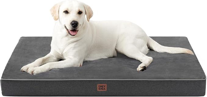 EHEYCIGA Extra Large Memory Foam Dog Bed Mat, 44x32Inch, Dark Grey | High Density Egg Crate Foam, Waterproof Liner, Washable Removable Cover, Non-Slip Bottom, Fits Floor, Camping, Sofa and Car