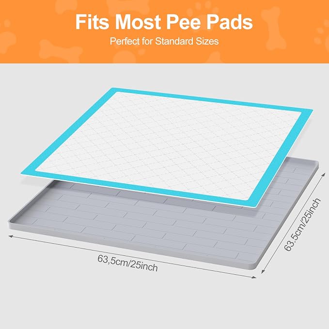 Pee Pad Tray Holder for Dogs,Non-Slip Silicone Dog Puppy Pad Holder,25 x 25 Square Puppy Potty Training Pads,No Spill Raised Lip High Edge,Portable, Leak-Proof Mat Trays for Indoor Floor Protection