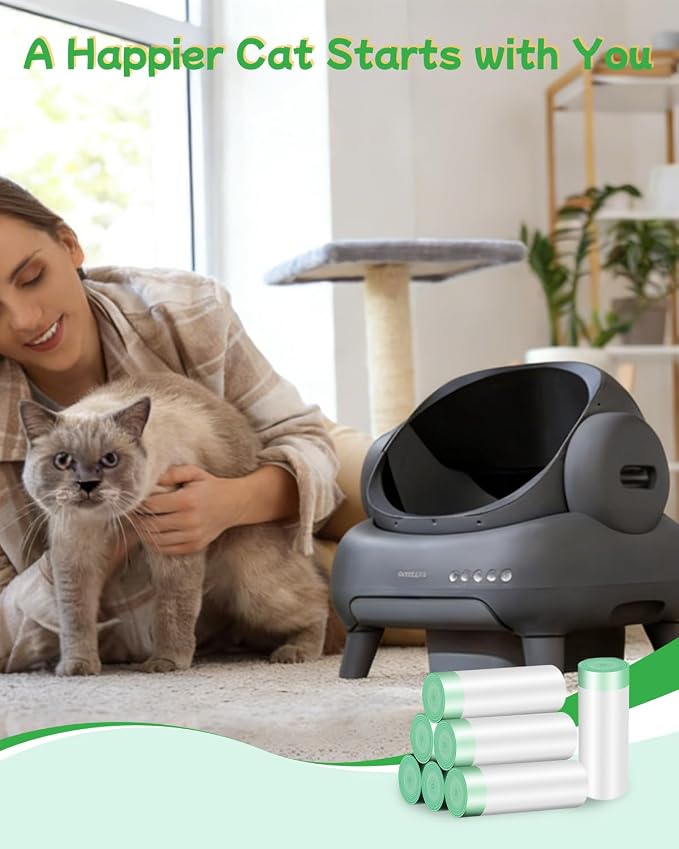 140 Count Cat Litter Box Liners for Automatic Litter Box, Pre-Separated Easy-Dispense Waste Bags with Drawstring, Heavy Duty Leak-Proof Liners Compatible with Litter-Robot 4/5/3, 25.2"x15.7"