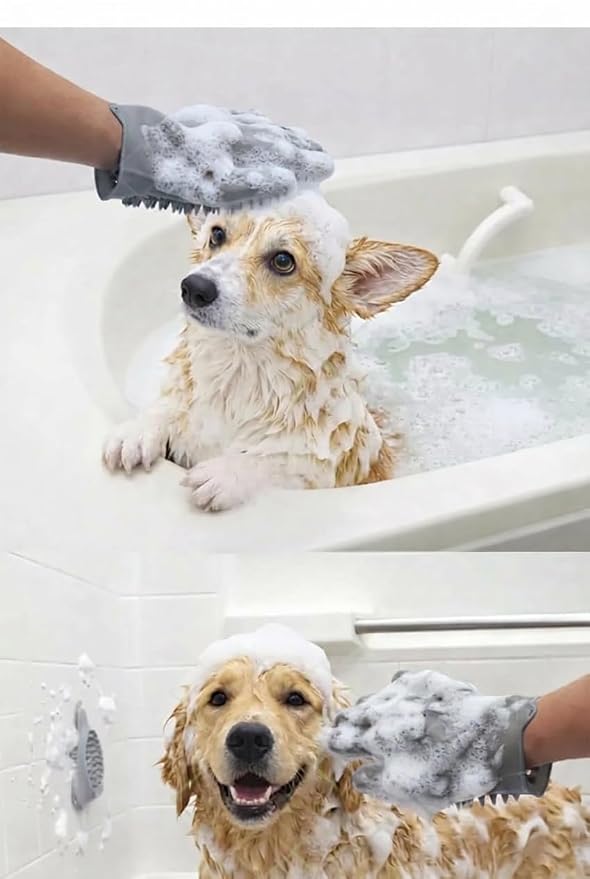 Pet Grooming Gloves for Cats & Dogs – Silicone Hair Removal Glove for Bathing, Shedding & Massage – Gentle Mitt for Long & Short Hair Pets with Drainage System