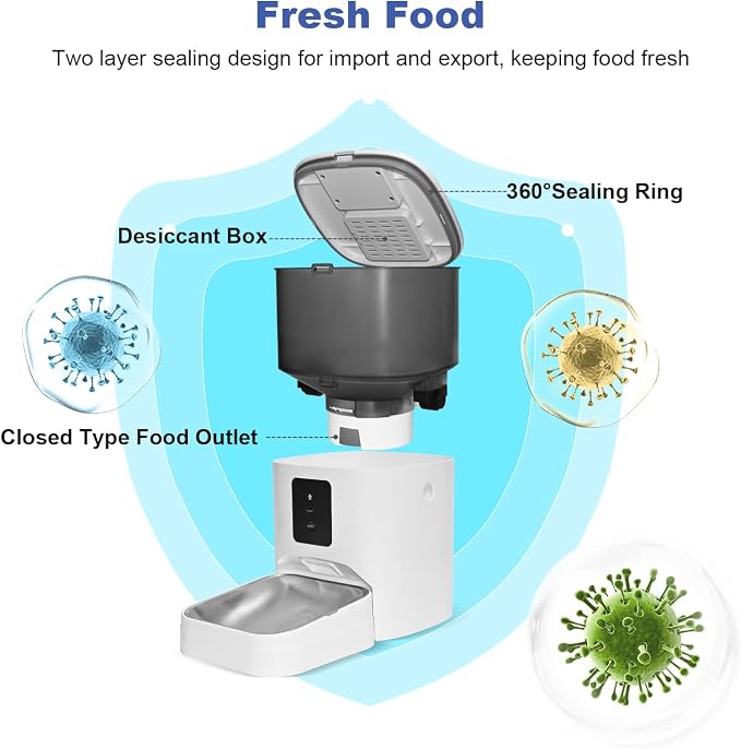ANDOLL HOME 2.4G Automatic Cat Feeder, 4L WiFi Food Dispenser with 10s Voice Recorder, Pet Feeder up to 10 Meals per Day, Timed Cat Feeder with Dry Food Sealed Ring