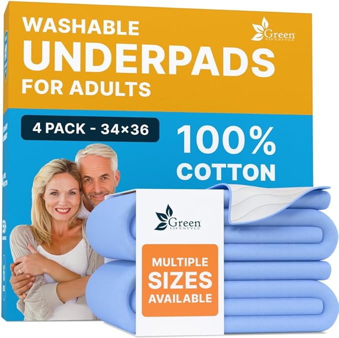 Washable Underpads - Large Bed Pads for use as Incontinence Bed Pads, Reusable Pet Pads, Great for Dogs, Cats, Bunny, Seniors Bed Pad (Pack of 4 - 34x36)