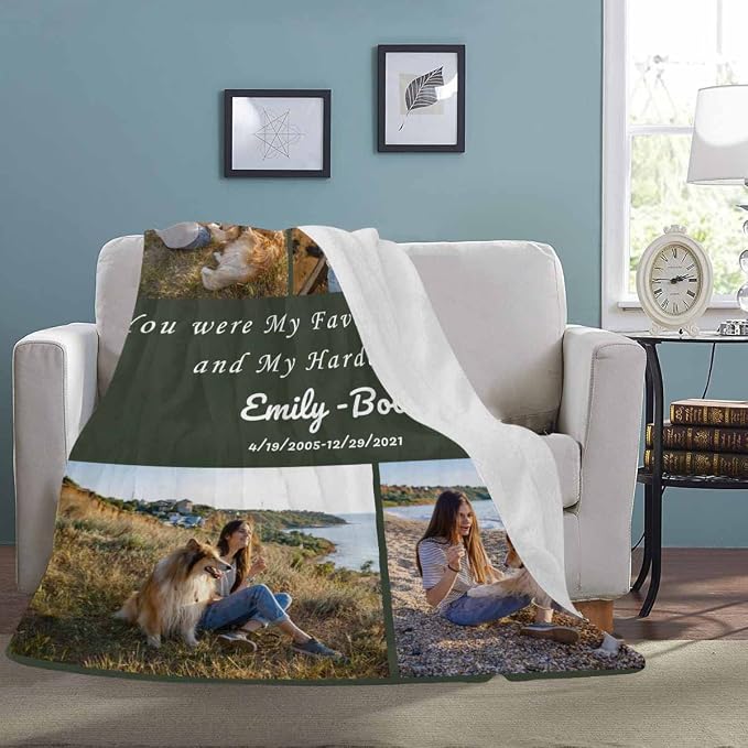 D-Story Custom Dog Photo and Name Blanket Pet Sympathy Gift Personalized Dog Sympathy Remembrance Gift for Kids and a Grieving Pet Owner