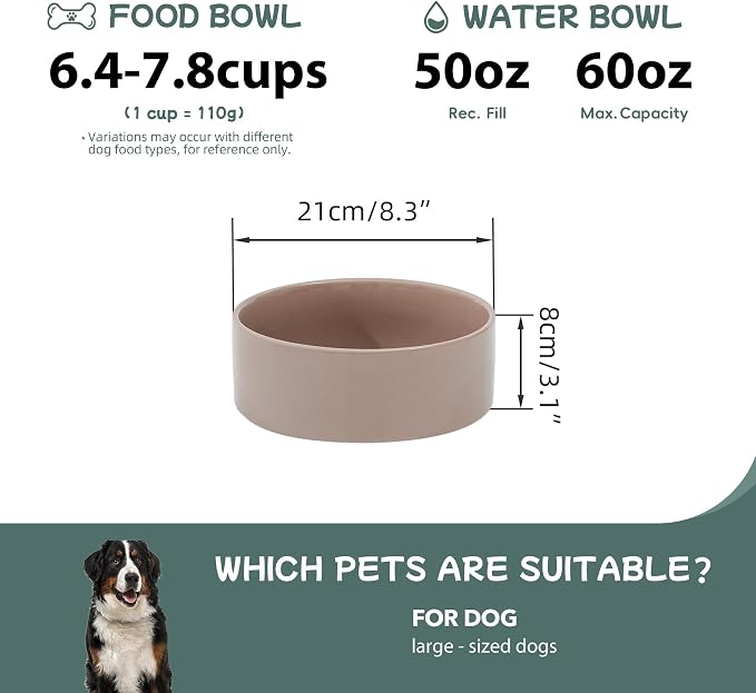 Havniva 8.3inch Ceramic Dog Bowls Dog Food Bowl for Large Breed Dog Food and Water Bowl Non-Slip Dog Dish Large Capacity Feeding Pet Water Bowl
