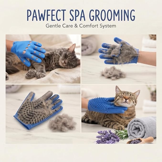 Pet Grooming Gloves for Cats & Dogs – Silicone Hair Removal Glove for Bathing, Shedding & Massage – Gentle Mitt for Long & Short Hair Pets with Drainage System