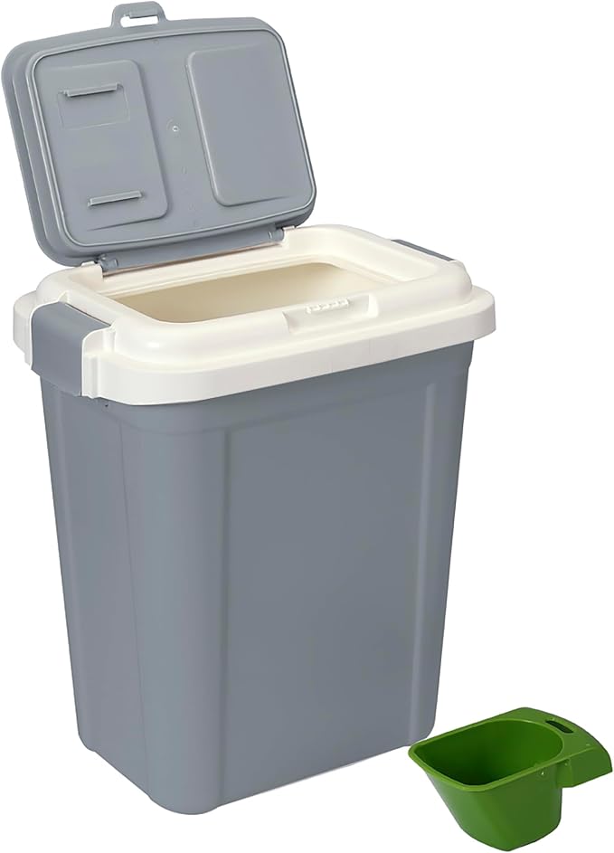 Ashfield & Harkness Airtight Pet Food Grey Storage Container, 23 Qt | Holds 20 lbs of dry food - BPA-free HDPE plastic - silicone airtight seal - scoop included - slim design