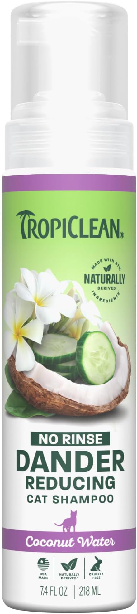 TropiClean No Rinse Waterless Cat Shampoo, Dander Reducing, 7.4oz