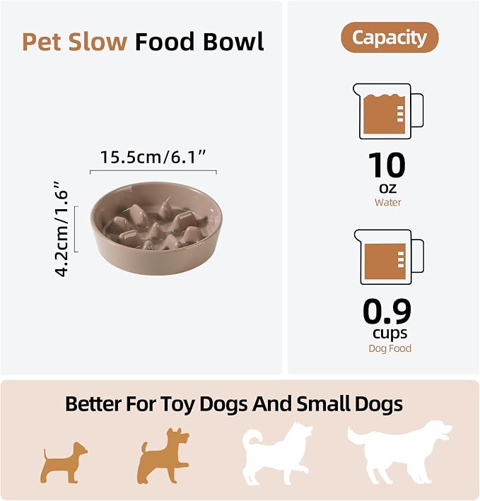 Havniva Ceramic Slow Feeder Dog Bowls, 0.9 Cups Dog Bowl Slow Feeding for Small Breed, 6.1inch Puzzle Dog Food Bowl Slow Feeder Non-Slip Anti-Gulping and Anti-Choking Reduces Bloating