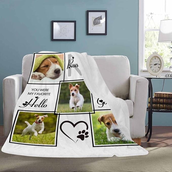 Artsadd Custom Memorial Blanket with Photos and Name-in Loving Memory Gifts Personalized for Loved Ones Lost-Remembrance Blankets for Dogs Cats Pets Lover-White