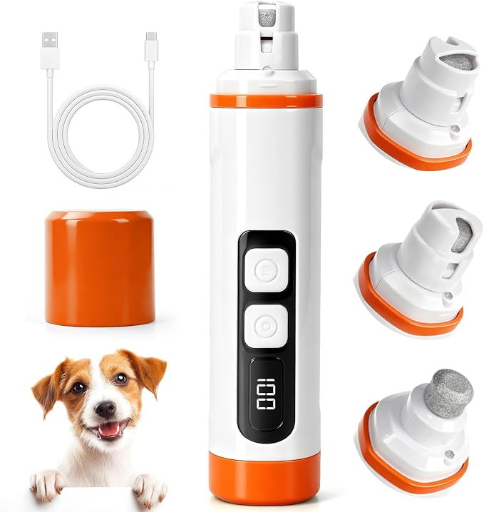 Dog Nail Grinder with LED Light – Quiet & Safe Pet Nail Trimmer for Small Medium Large Dogs & Cats, Cordless & Rechargeable, Low Noise Dog Nail Care for Beginners