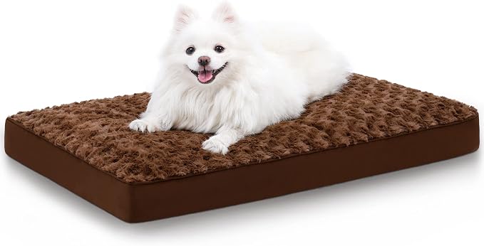 KSIIA Washable Dog Bed for Crate Waterproof for Medium Dogs,29x18 in,Brown | 3in egg crate foam,orthopedic support,Soft rose velvet,3ply waterproof fabric,removable cover,anti-slip base,washable
