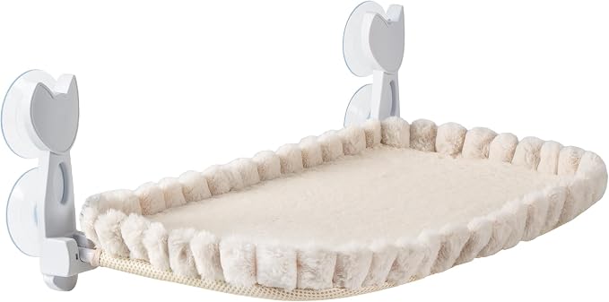 Cat Window Perch - Beige Cordless Foldable Cat Window Hammock for Large Cats, Sturdy Metal Frame Hanging Cat Bed, 40 lbs Capacity