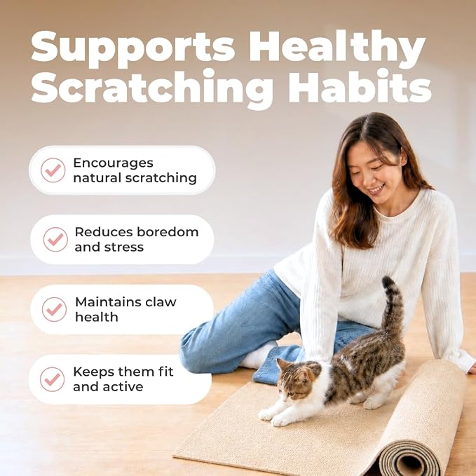 Best Pet Supplies Catify Cat Scratcher, Fun Interactive Scratchers, Posts, Poles, Claw Safe, Furniture Saver Indoor Play Support Natural Cat Behaviors Heavy Duty - Beige Mat - L: 39"