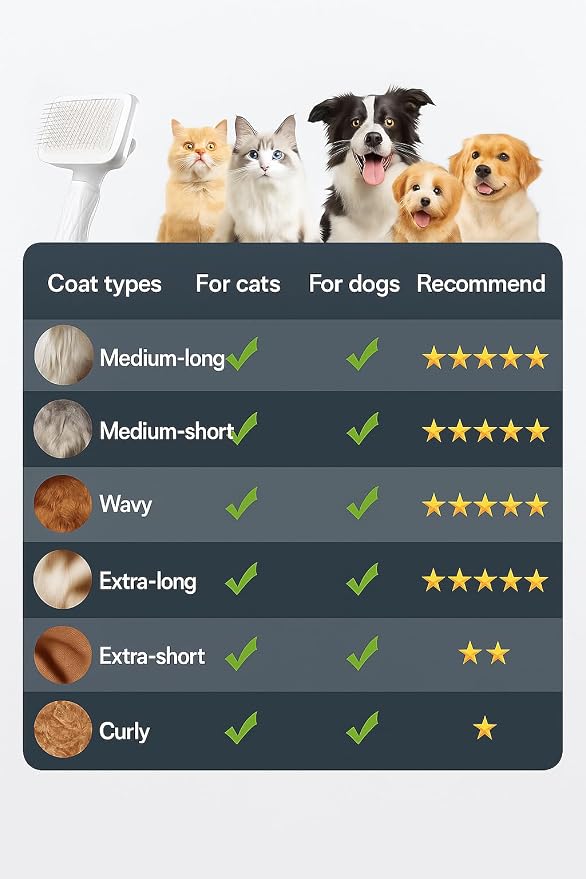 Self-Cleaning Slicker Brush, Dog Cat Bunny Pet Grooming Shedding Brush, Easy to Remove Loose Undercoat, Pet Massaging Tool Suitable for Pets with Long or Short Hair (White)