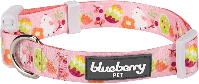 Blueberry Pet 10 Patterns Easter Spring Chick Print Designer Adjustable Dog Collar in Baby Pink, Small, Neck 12"-16"