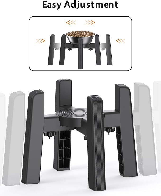 CZPET Dog Bowl Stand, 51 oz Large Capacity Raised Elevated Dog Food/Water Stainless Steel Feeder, Size Adjustable & Anti-Slip Stand for Medium Dogs (2 Pack)