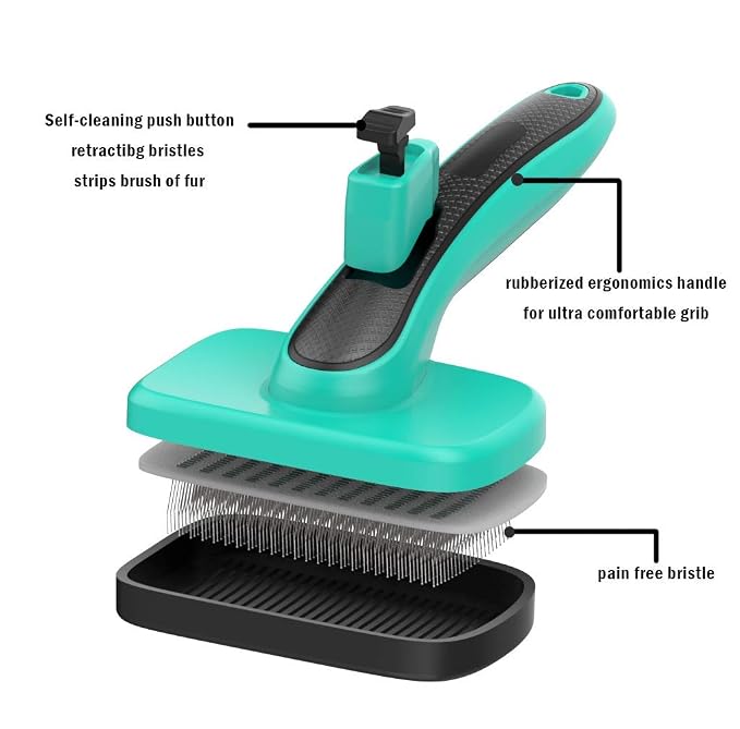 pain free bristle Self Cleaning Slicker Brush + FREE 7.5" Steel Comb for Small, Medium，Large dogs and cats,Easy to Clean Shedding Removes Mats Tangles and Loose Hair