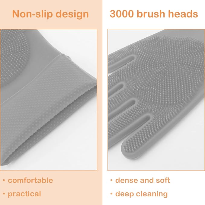 Silicone Pet Grooming Gloves Dog Washing Gloves for Bathing Massaging | 3,000 Soft Bristles, Non-slip & Extended Sleeves, Heat Resistant & Dishwasher Safe, For Cats and Dogs, Home/Car Cleaning
