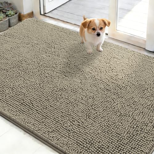 OLANLY Dog Door Mat for Muddy Paws 48x30, Super Absorbent Chenille Mud Mat