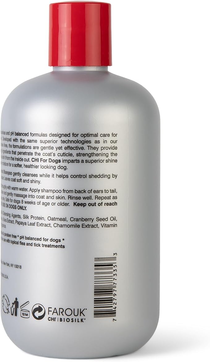 CHI for Dogs Shed Control Shampoo Anti-Shedding Formula Reduces Loose Hair Sulfate and Paraben Free pH Balanced Cruelty Free All Coat Types 16 FL OZ USA for Dogs Puppies and All Breeds Grooming