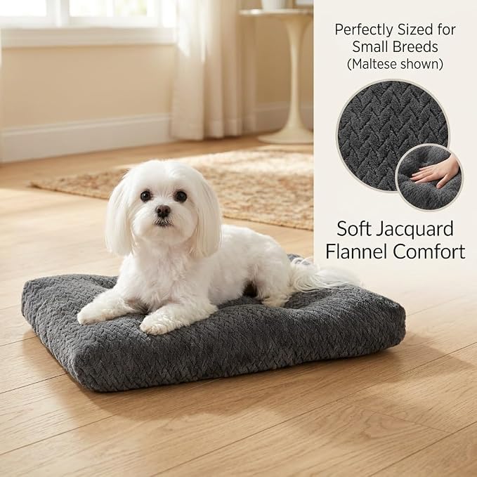 18 Inch Dog Crate Bed for Small Dogs and Puppies,Washable Puppy Crate Pad for Dog Cages,Soft Jacquard Flannel Kennel Mat with Anti-Slip Bottom,Fluffy Dog Bed for Toy Breeds,Dark Grey