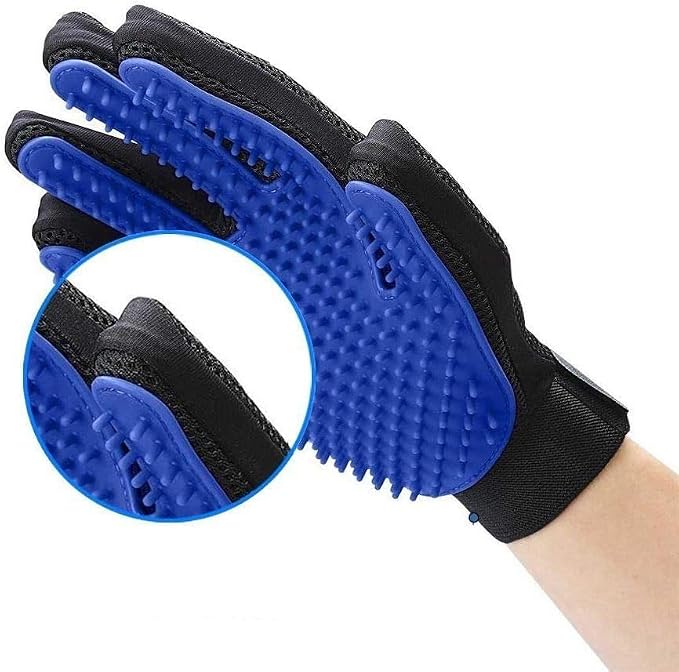 Pet Grooming Glove - Gentle Deshedding Brush Glove - Efficient Pet Hair Remover Mitt - Massage Tool with Enhanced Five Finger Design - Perfect for Dogs & Cats with Long & Short Fur (Blue)