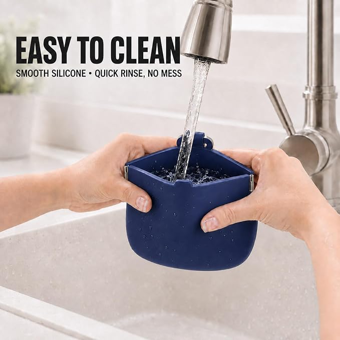 1 Cup Silicone Dog Treat Pouch, Dog Training Treat Bag, Blue | One-Hand Use, Auto-Closes, No Spills When Inverted, Carabiner Keeps Pouch Secure, Easy to Clean, Holds Dry or Wet Dog Food