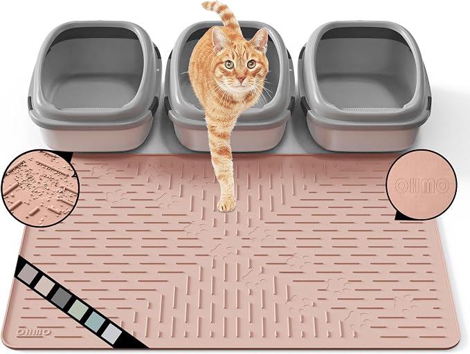 OHMO XL Cat Litter Mat, 37.5x25.2 Silicone Trapping Mat Coral | for Kitty Litter Box, Easy Clean, BPA Free Rubber, Center Litter Collection, Easy Pour-Back, Waterproof, Odor-Resistant