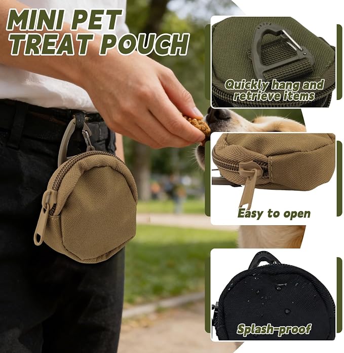 Yitexin 3 Pieces Waterproof Dog Training Treat Pouch with Clip & Zipper, Pocket Sized Dog Treat Bag, Portable Puppy Bait Reward Pouch for Pet Leash Walking Traveling Indoor Outdoor Use (3pcs)