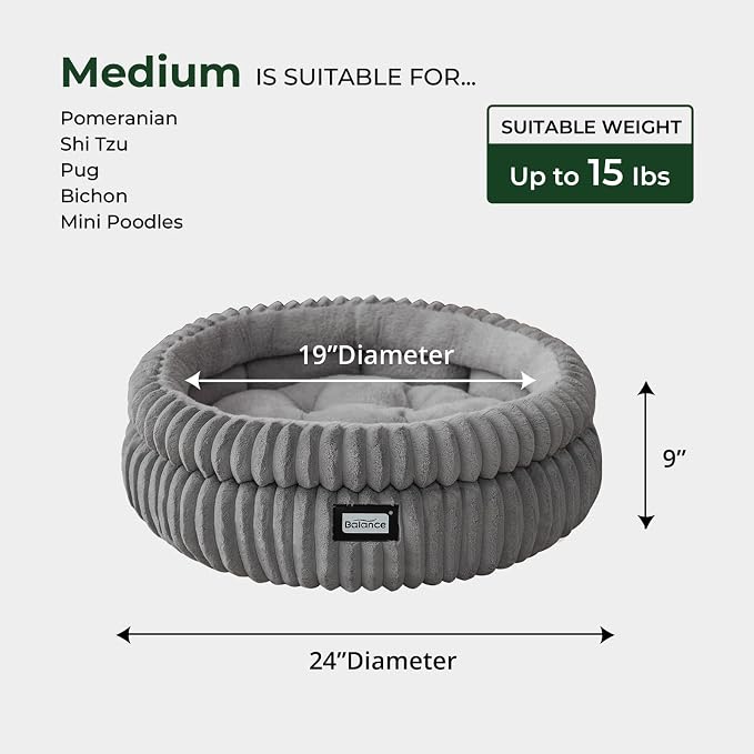 BALANCE Cat Bed Kitten Bed, Washable Round Cat Beds for Indoor Cats,Super Soft Plush Faux Fur Pet Bed for Puppy and Kitten with Anti-Slip Bottom