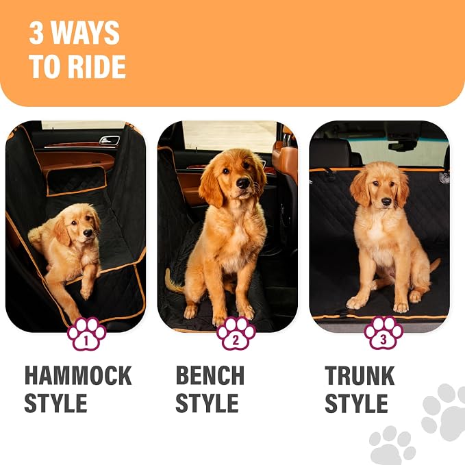 Active Pets Dog Car Seat Cover for Back Seat, Waterproof Pet Hammock Protector, Durable Nonslip Seat Protection SUV Truck, Standard 53"x56", Orange