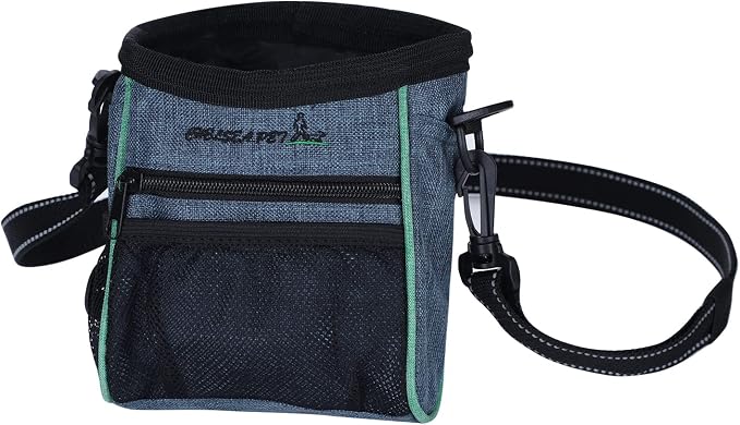 Portable Dog Treat Pouch Pet Puppy Treat Bag for Training Animal Walking Snack Container Bait Holder Kibble Hiking Toy Carries Pack with Waist Belt, Shoulder Strap, Built-in Poop Bag Dispenser
