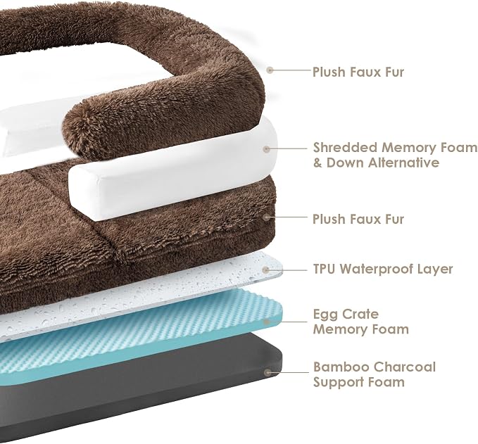 EHEYCIGA Foldable Human Dog Bed, 72"x44"x11" Orthopedic Memory Foam Human Sized Dog Bed, Waterproof Pet Bed for People, Faux Fur Pet Couch for Adult with Non-Slip Bottom, Brown