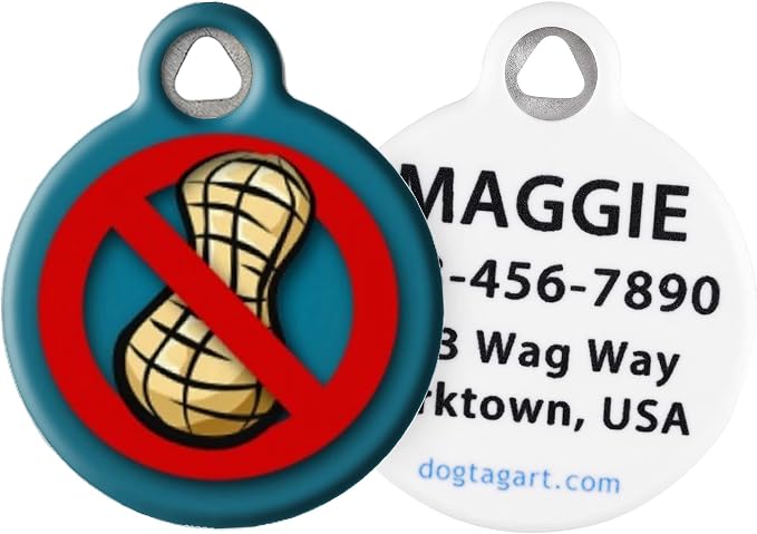 Peanut Allergy Personalized Medical Alert Pet ID Tag for Dogs and Cats, Silent Polymer Coated Stainless Steel Nametags with Customized Identification Information, Large 1.25" Diameter