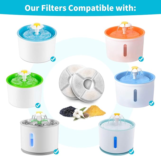 Cat Water Fountain Filters, Cat Fountain Filter Replacement Cartridges for 81 oz/2.4 L Automatic Pet Water Fountains,Cotton Activated Carbon and Foam Filter(Round 16 Pack)