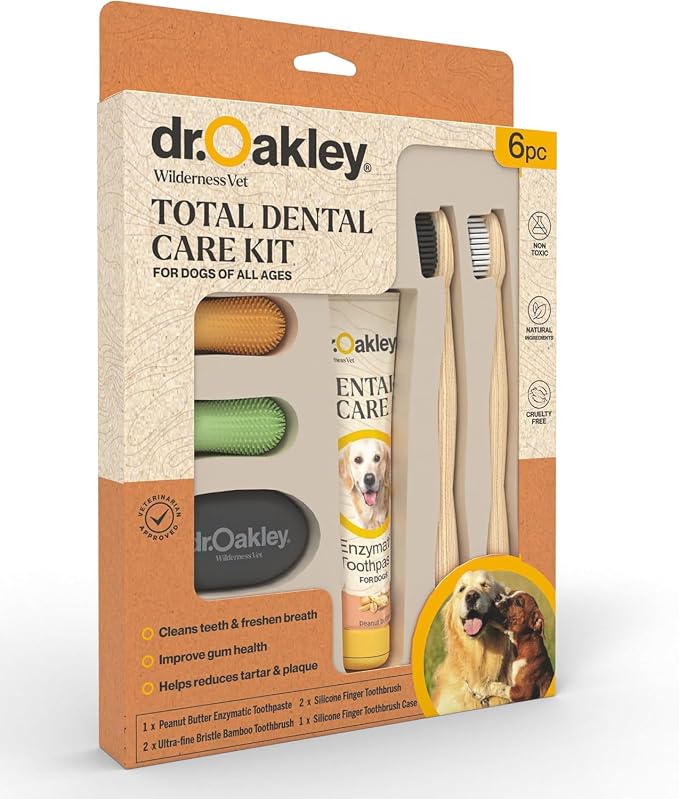 Dr. Oakley Dental Toothbrush Kit for Dogs & Cats -Finger Brush for Small Pets and Soft brushes for Large or Older Natural and Safe Peanut Butter Flavor -