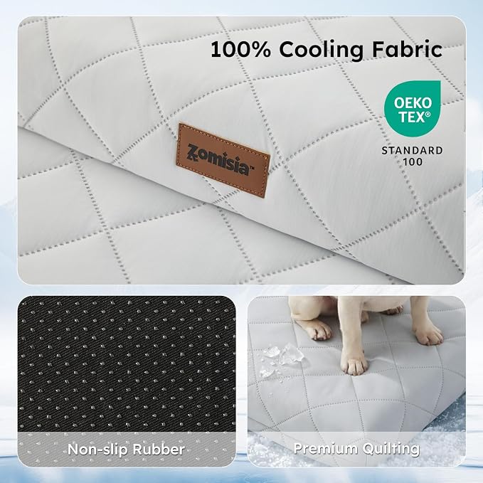 ZOMISIA Orthopedic Cooling Dog Bed Medium Size Dog, Q-Max>0.5 Cooling Mat with Removable Washable Cover, Breathable Egg Crate Foam Summer Pad for for Furry Pets Outdoor, 29x18 Inch, Grey