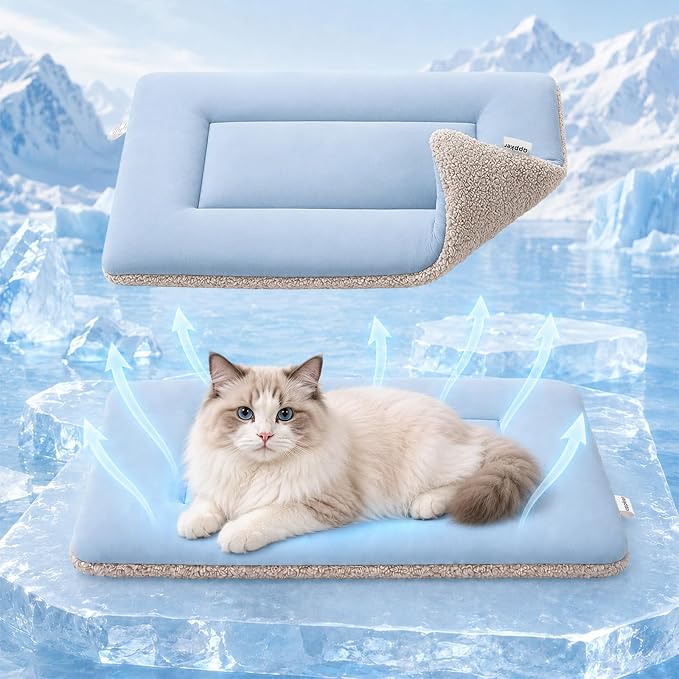 Cooling Mat for Cats, Washable Pet Beds Crate Pad, 24"x 18" Thick & Durable Dog Cooling Mat, Reversible Warm & Cooling Cat Bed, Self Warming Cat Bed for Couch, Crate & Beds - S