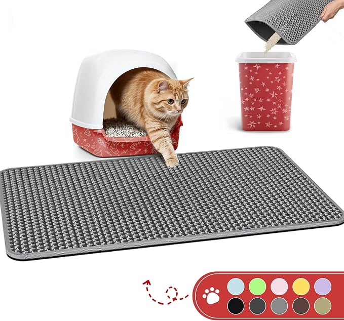 Powools Cat Litter Mat, 30 x 24 in, Waterproof, Non-Slip, Grey | Litter Trapping Mat, Easy to Clean, Litter Box Mat, Urine-Proof, Cat Toilet Training Systems Accessories, Indoor Cats