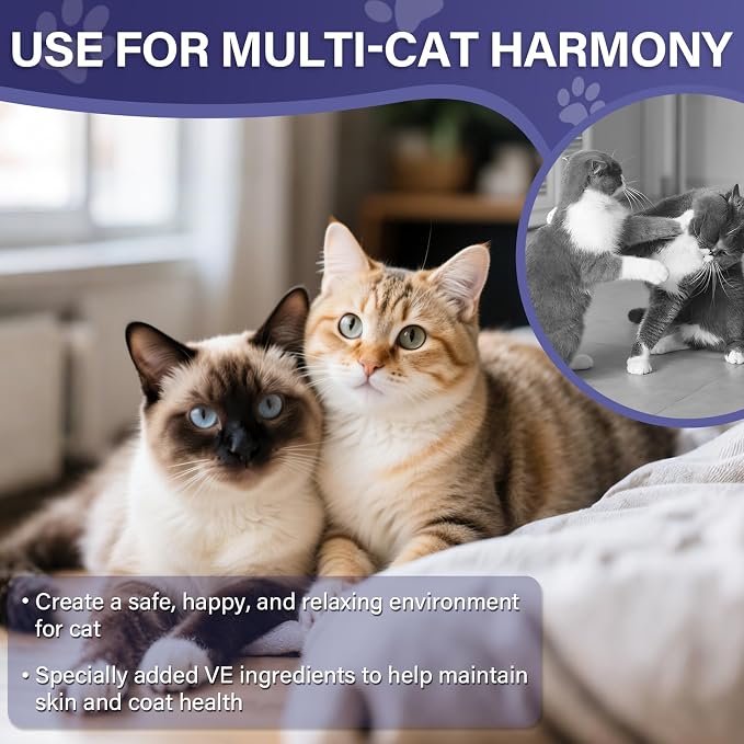 Cat Calming Diffuser Refill 4 Pack Pheromone Diffuser to Calm Cats 120 Days Effectively Anti Anxiety Relief Stress Cat Pheromones Calming Refills 48ml/Bottle Fits All Cats And Common Diffusers Plug in