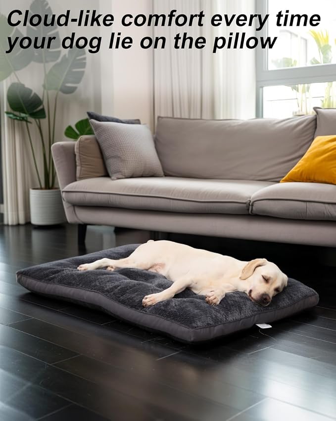 EMSLX Washable Cozy Plush Dog Crate Beds, 35“x 22”, Dark Grey | Soft Comfy Kennel Pad, Anti Slip Pet Sleeping Mat for Large, Jumbo, Medium, Small Dogs Breeds